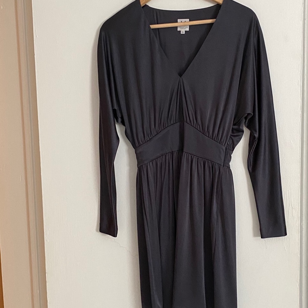 Halston Heritage shimmery gray long sleeve dress